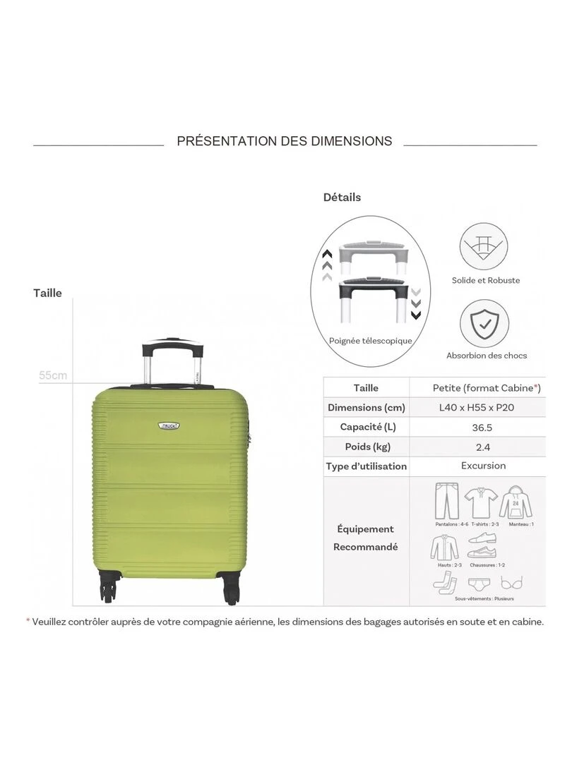 Valise cabine rigide 55cm ABS   Vert