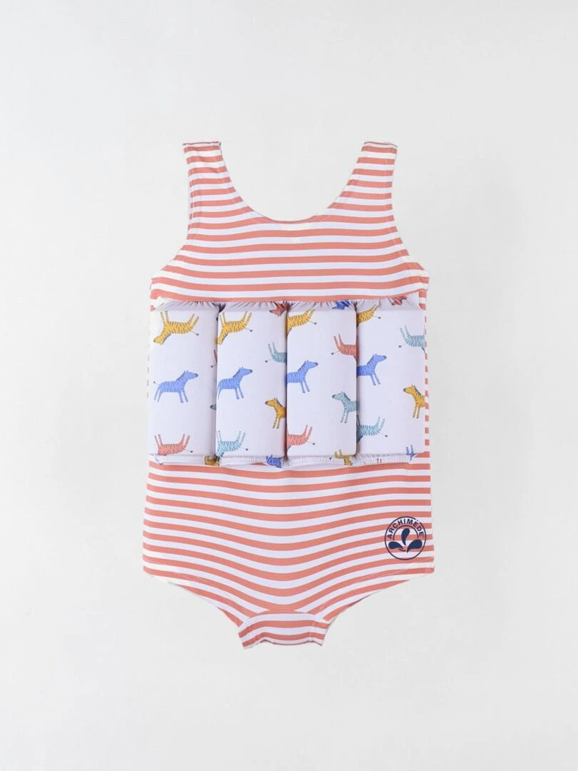 Maillot bouée rayé à imprimés rouge/écru Archimède Orange