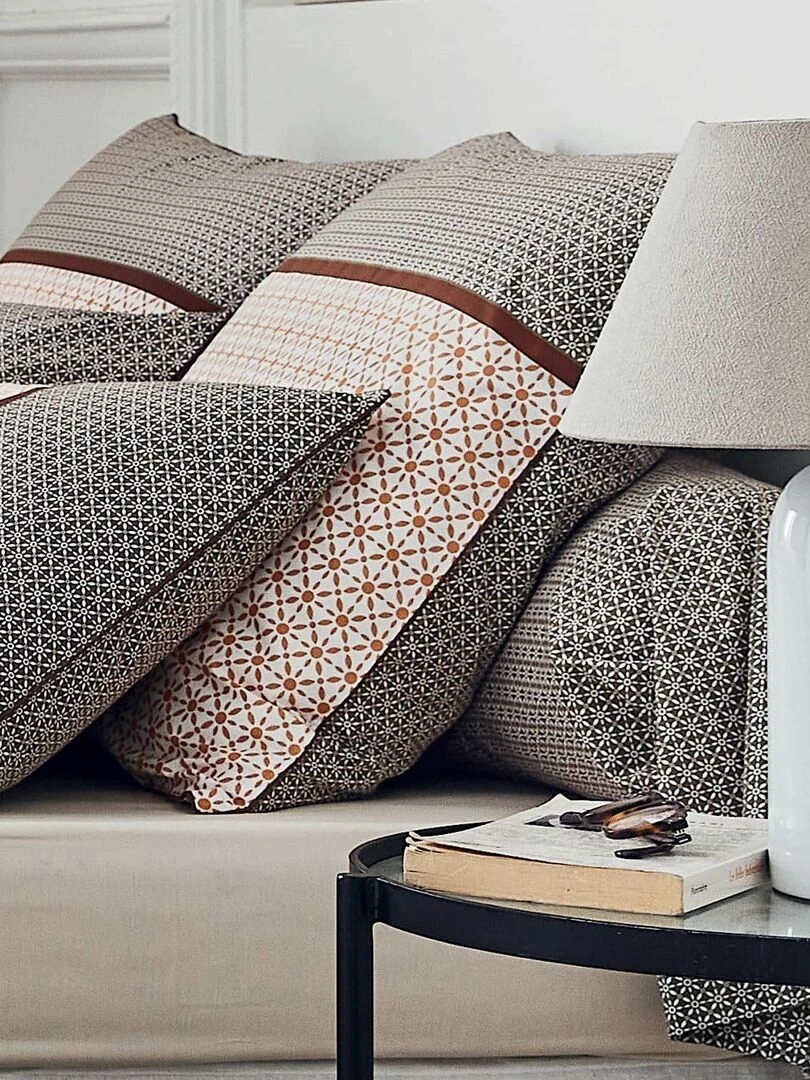 Taie d'oreiller percale graphique Beige foncé