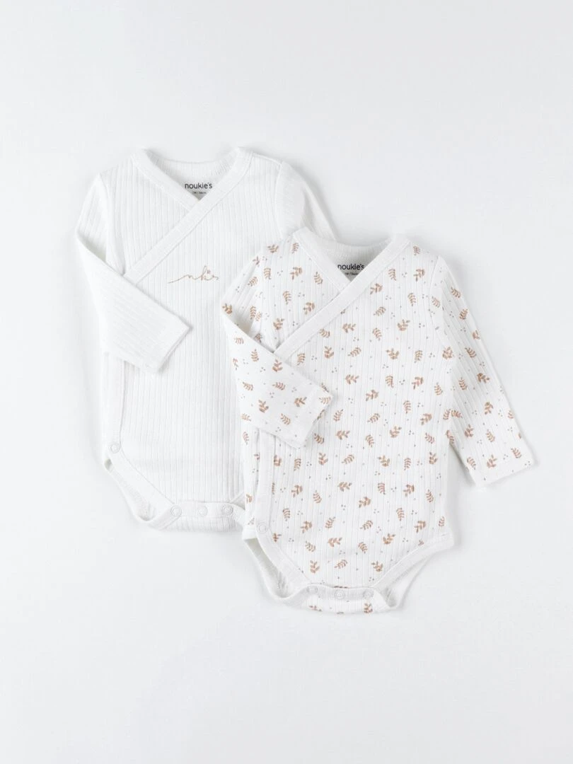 Set de 2 bodies en coton bio écru/caramel Noukie's Marron