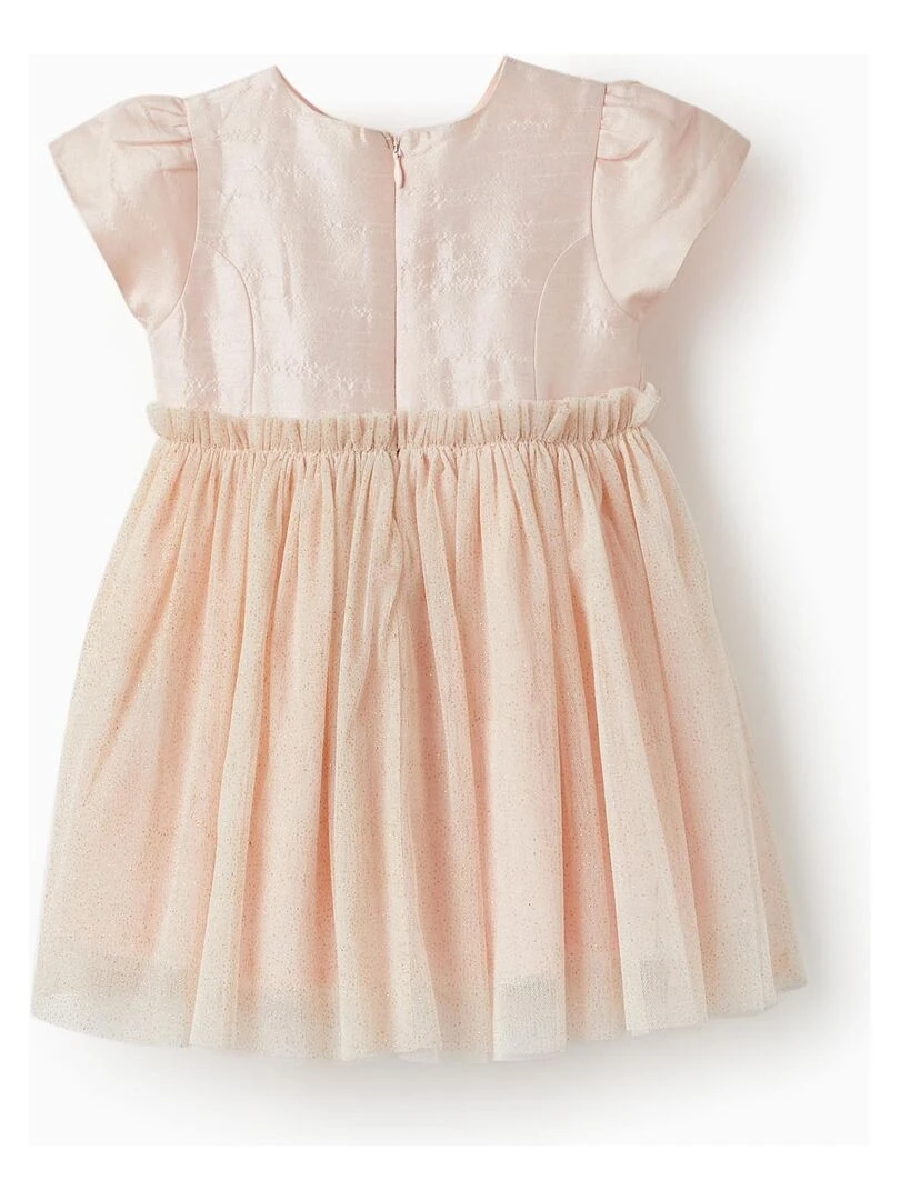 Robe avec jupe en tulle et paillettes dorées pour bébé fille manches courtes Rose