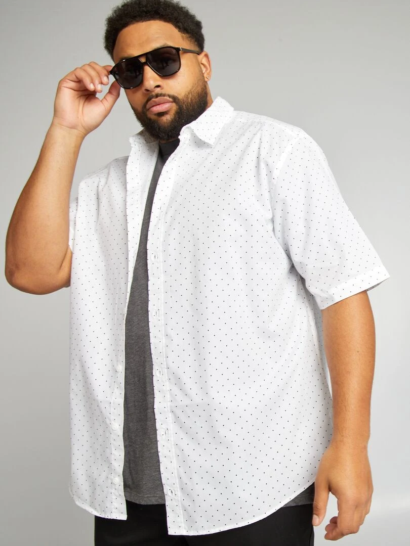 Chemise manches courtes à motif Blanc pois