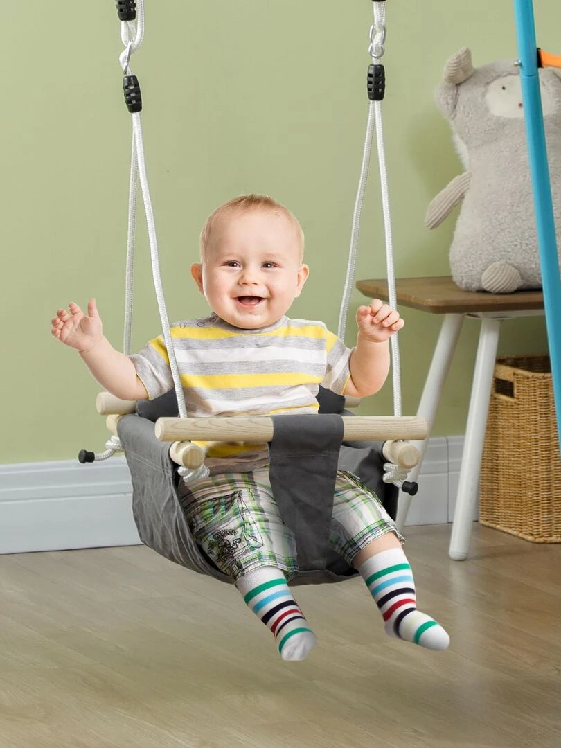 Balançoire bébé réglable accessoires inclus coton gris   Gris
