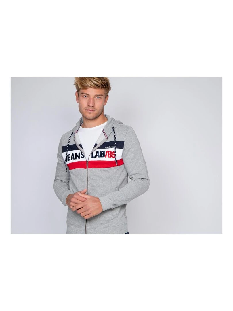 Sweat zippé capuche WAKOU   Gris