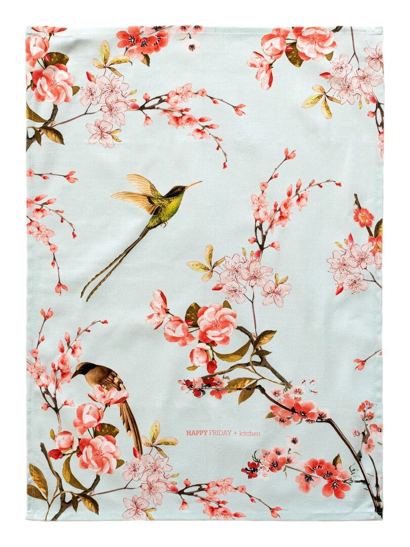 Torchon (2 pièces) Chinoiserie "Happyfriday"   Blanc