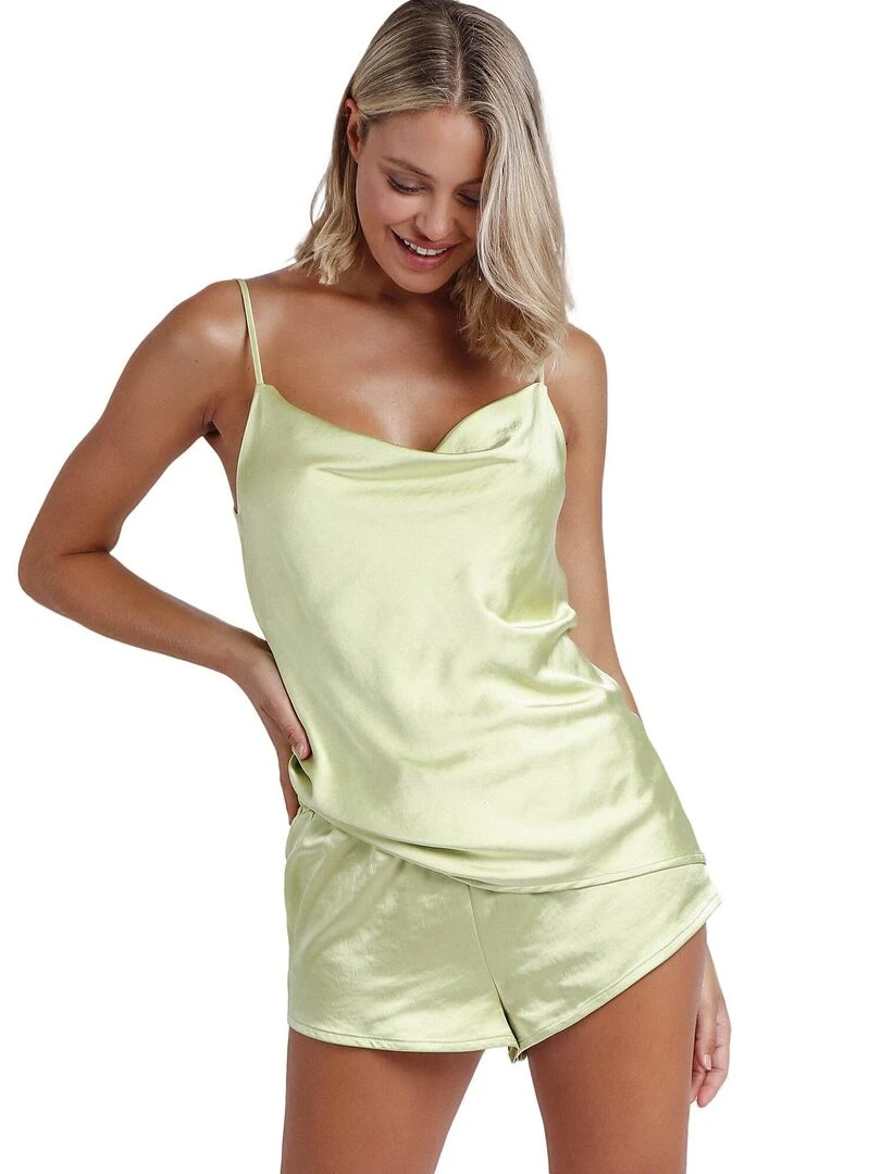 Pyjama short caraco Satin Luxe Vert