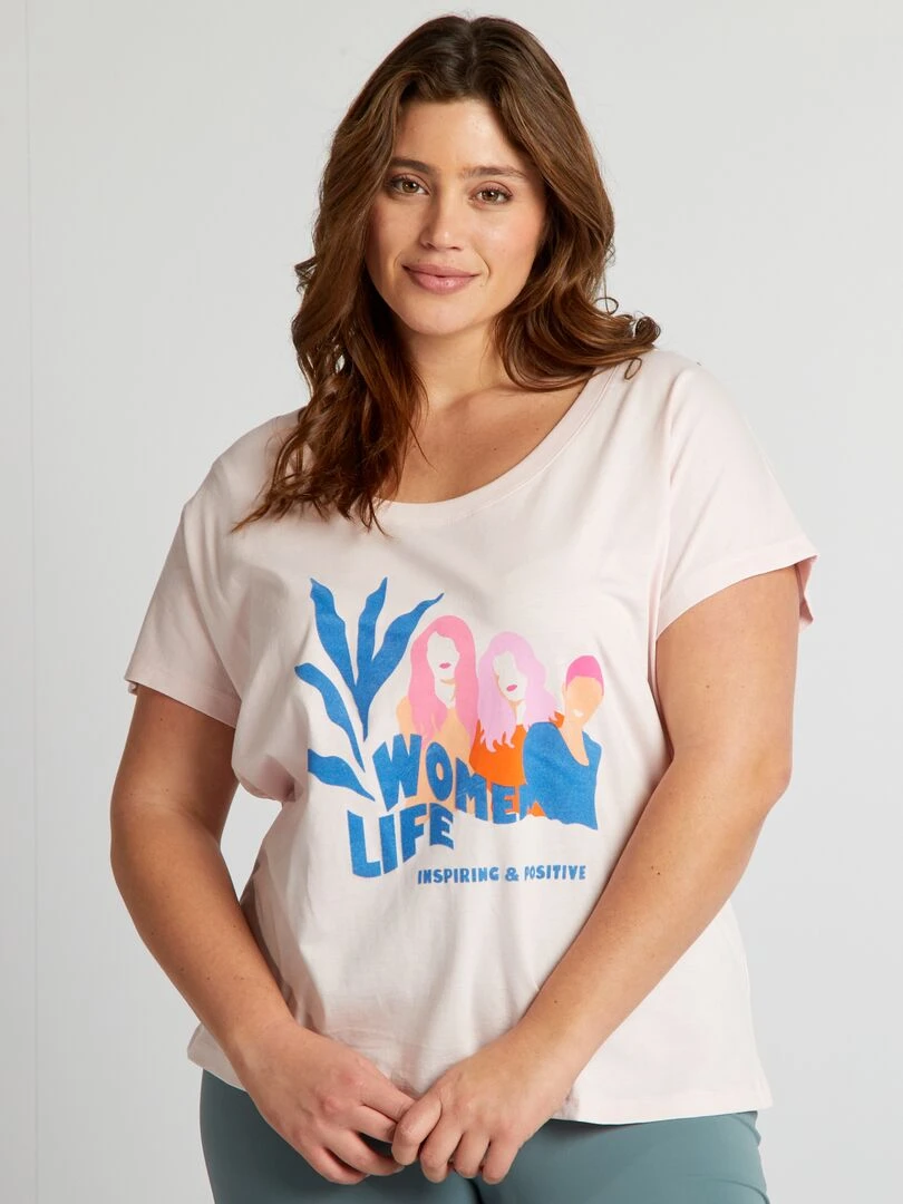 T shirt en coton avec imprimé Rose
