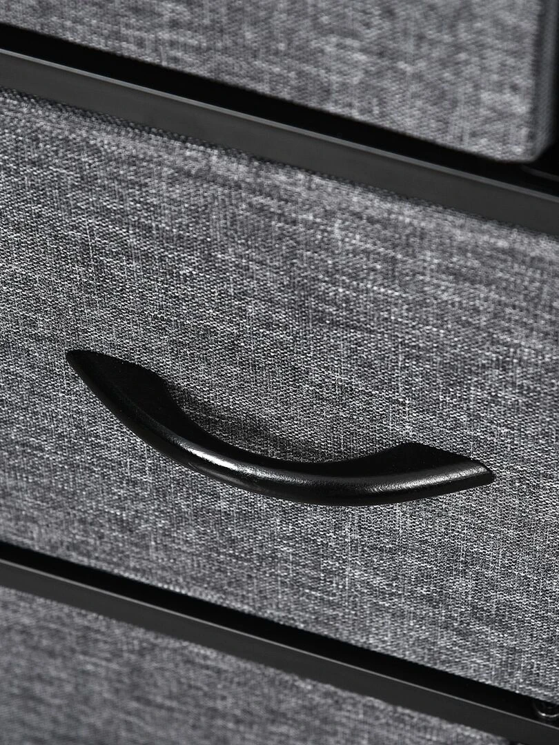 Rangement commode 8 tiroirs acier MDF noir tissu gris   Gris