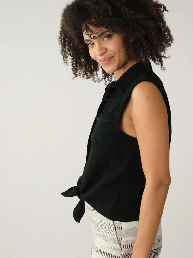 Chemise à manches courtes à revers pour femme 'Deeluxe'   Noir