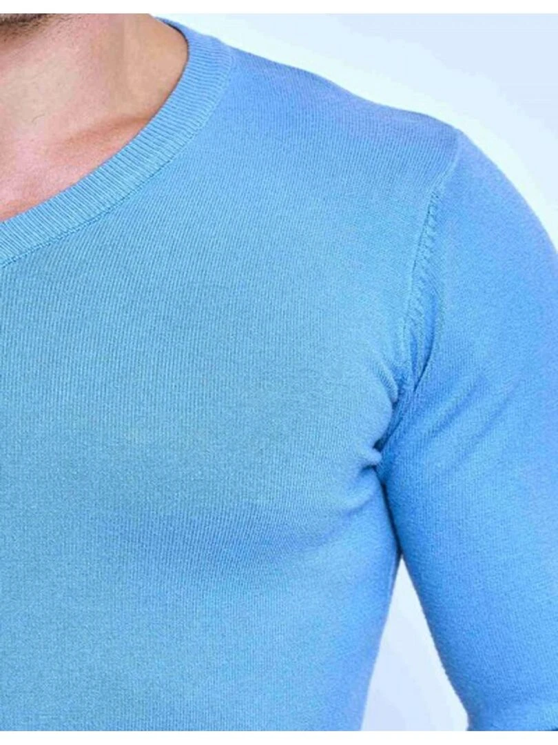Pull manches longues col V Kebello   Bleu ciel