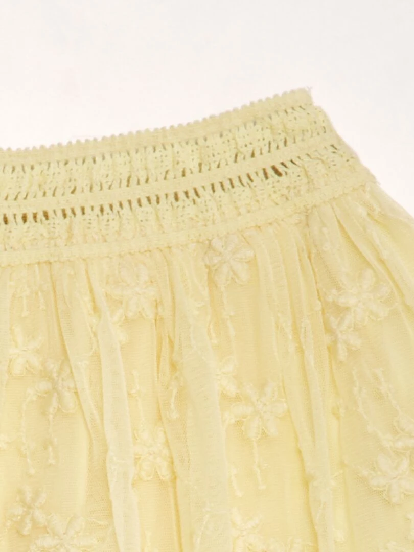 Jupe évasée en tulle brodé Jaune