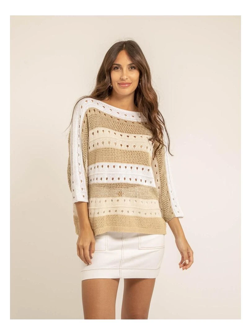 Pull léger maille ajourée KARLA Beige