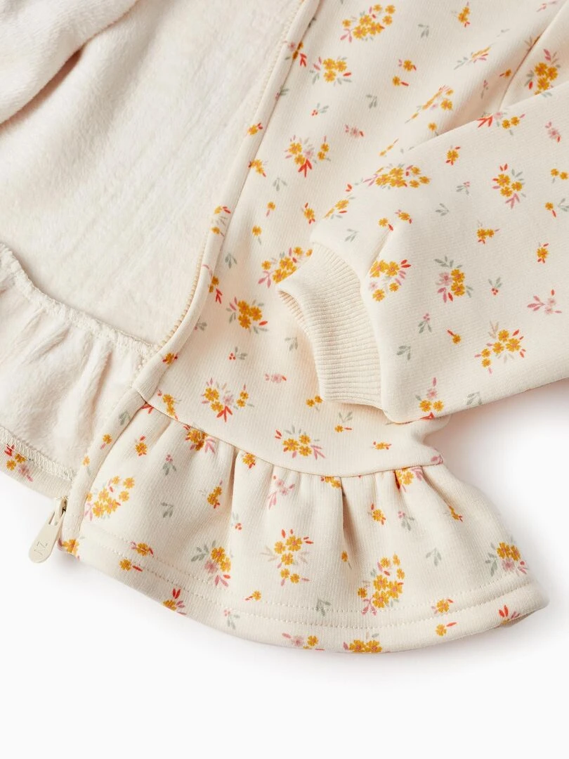 Manteau en molleton avec fermeture éclair et capuche pour bébé fille 'Floral'   SWEET FROSTY DREAMS   Beige clair