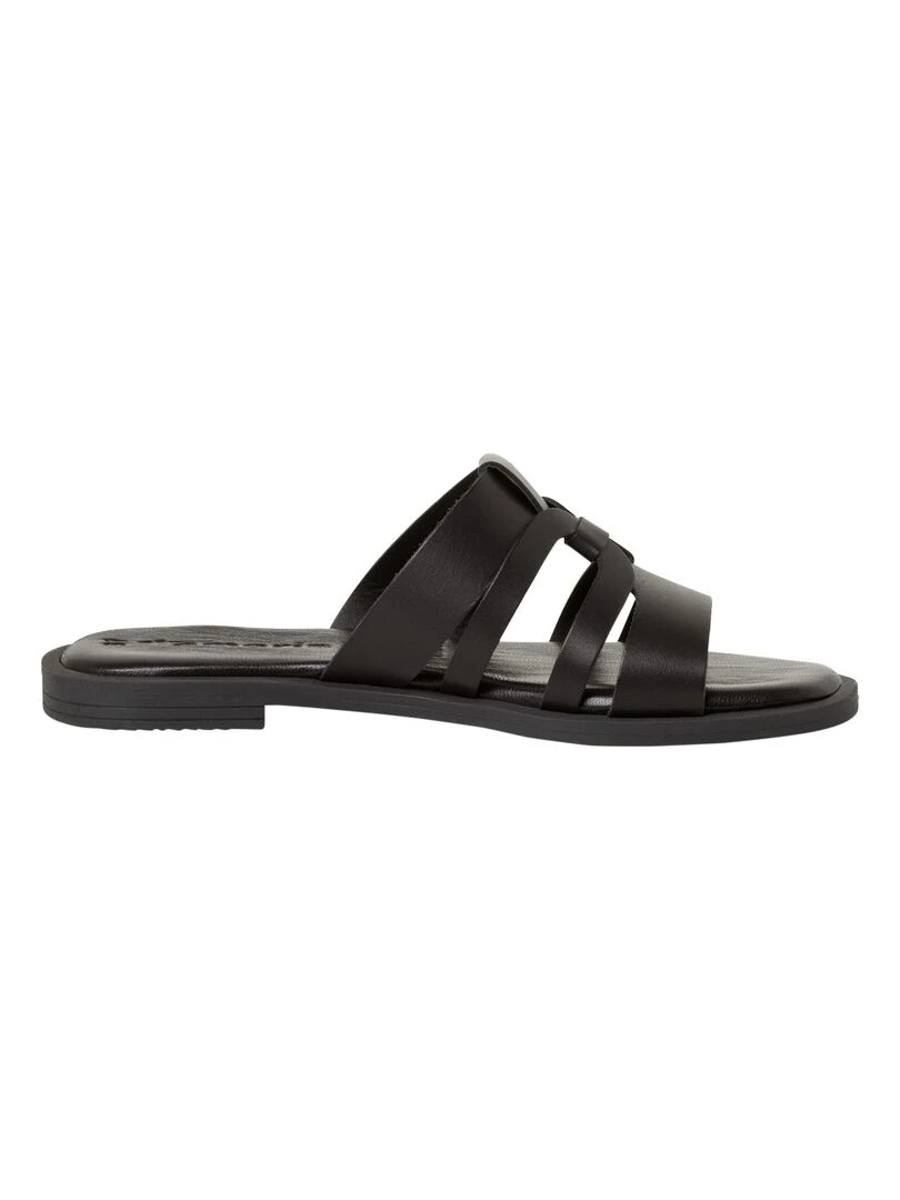 Sandales Plate Cuir Tamaris Noir