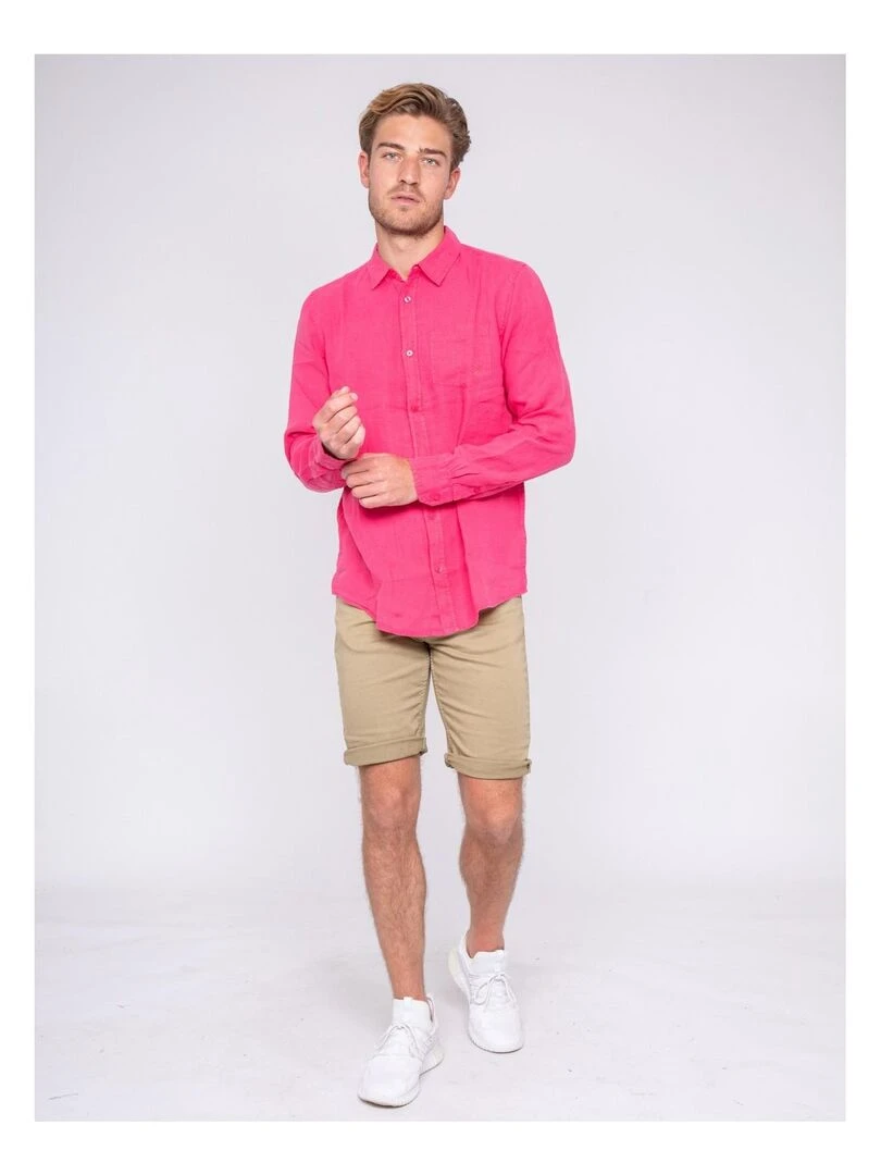 Chemise manches longues pur lin DALAMO   Rose framboise