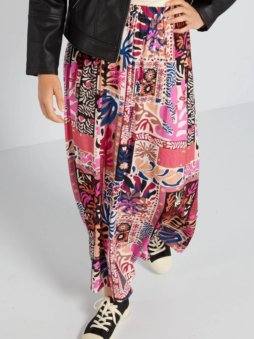 Jupe midi avec imprimé Rose