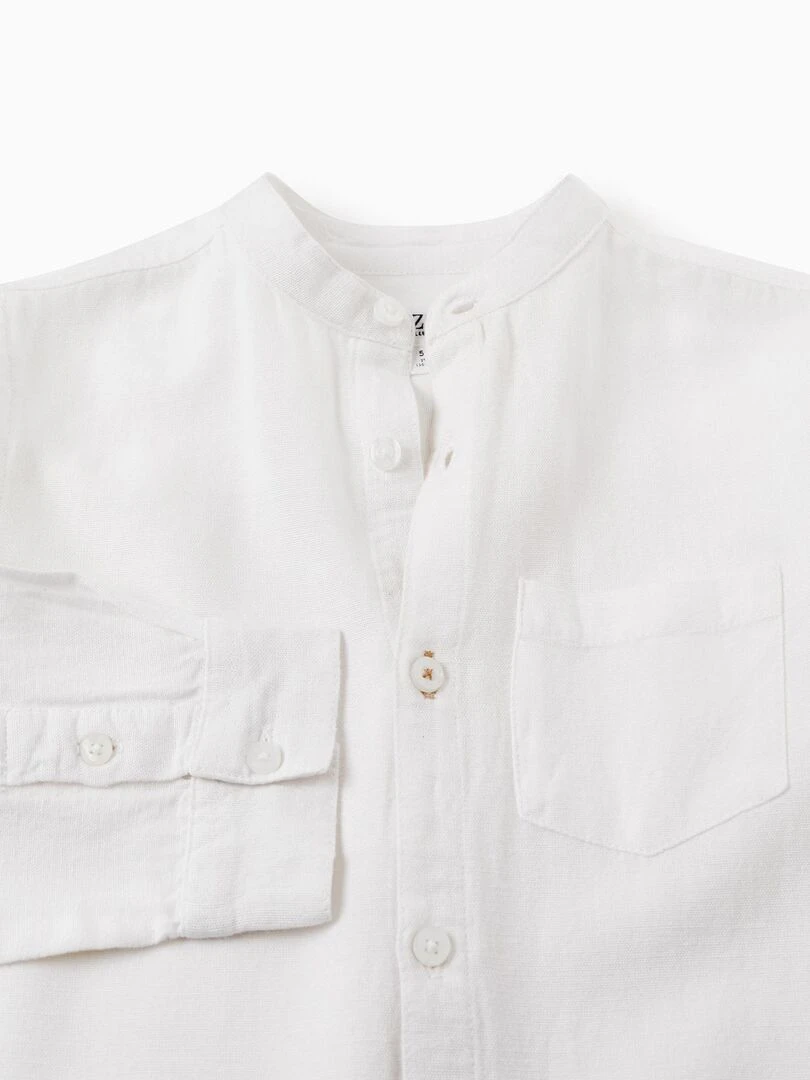 Chemise à manches longues en lin pour garçon manches longues CÉRÉMONIE   Blanc