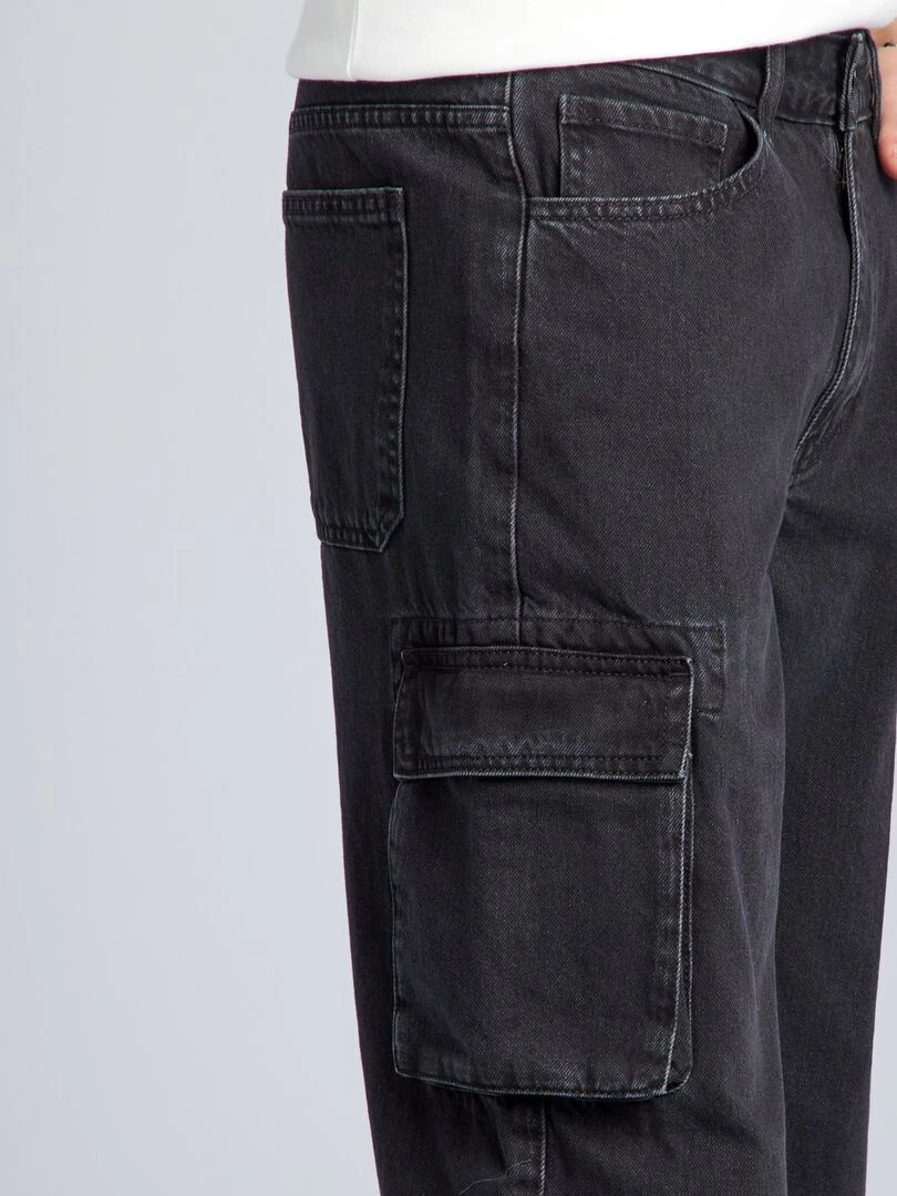 Pantalon denim wide leg à poches   Gris anthracite