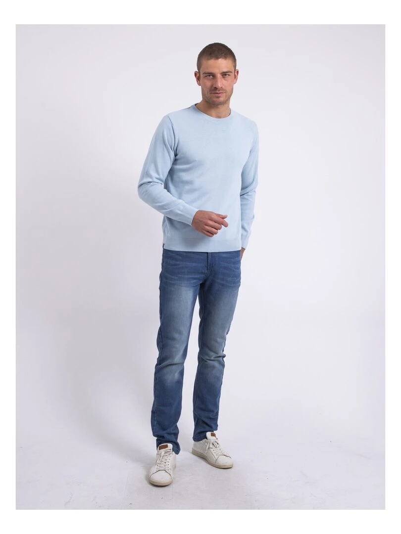 Pull col rond pur coton LADARKO   Bleu ciel