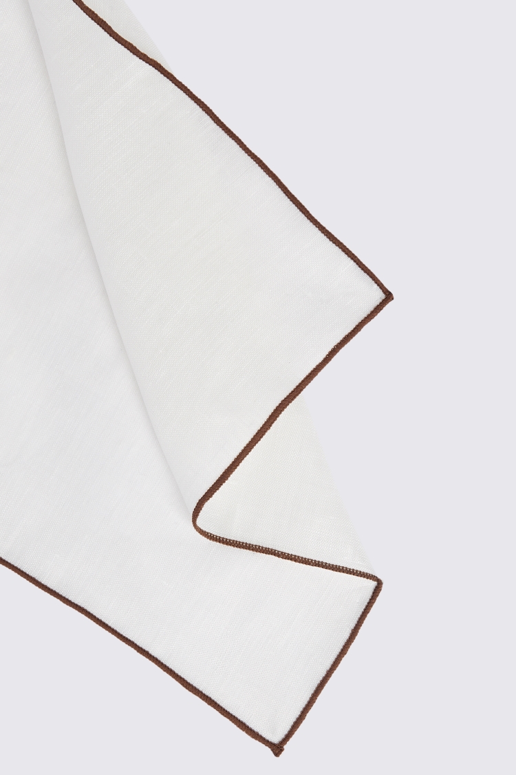 White Linen Pocket Square With Chocolate Border Buy Online at Moss