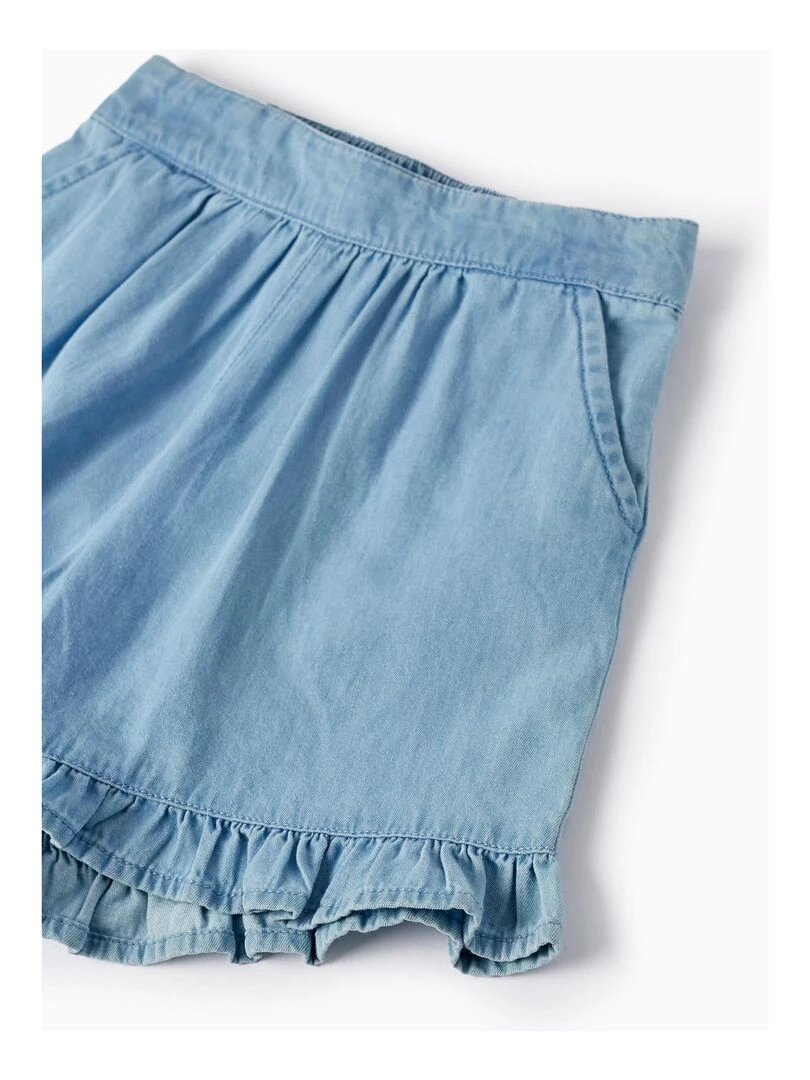 Short en Jean avec Volants pour Fille   Bleu clair