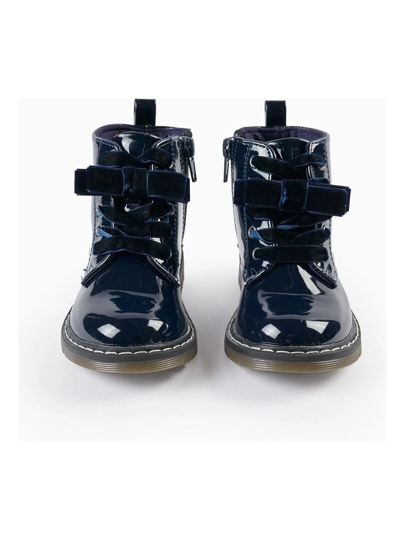 Bottes de motard vernies pour bébé fille LITERATURE CLUB Bleu foncé