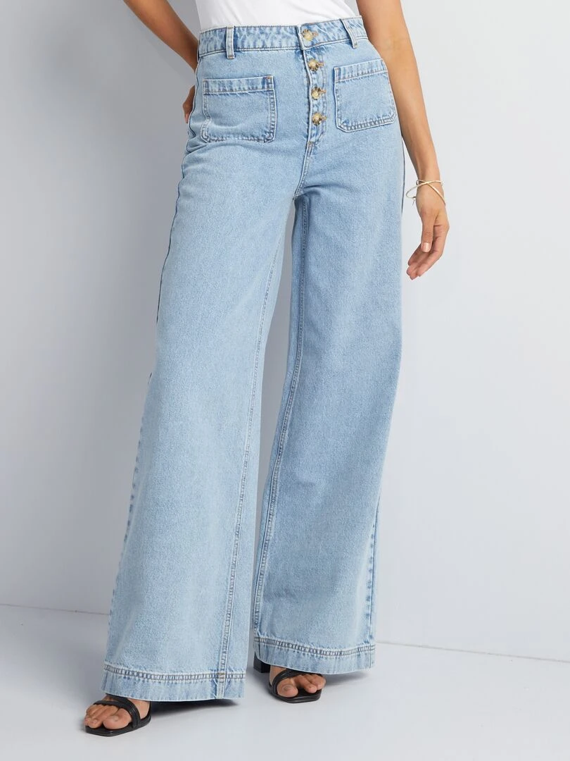 Jean large à boutons   Bleu