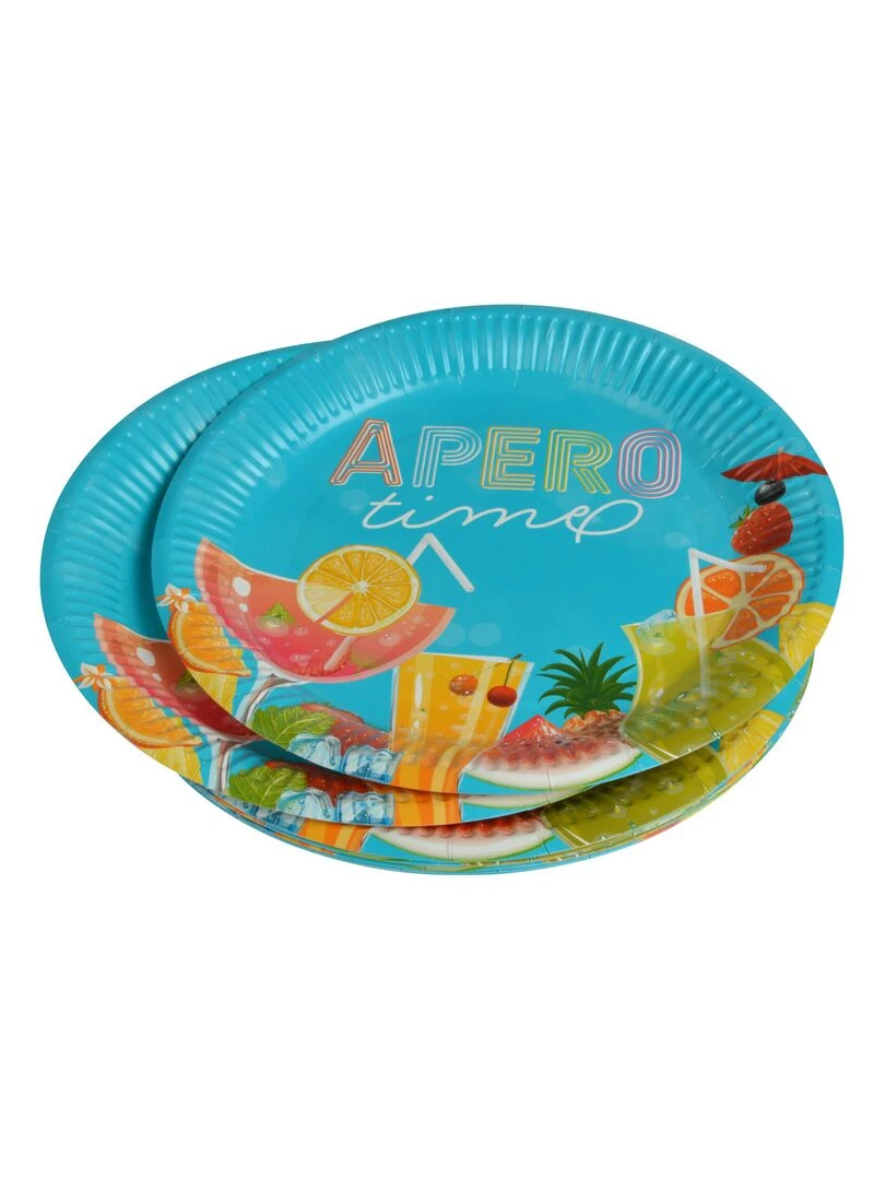Set de 10 assiettes en carton 18 cm Apero times Bleu