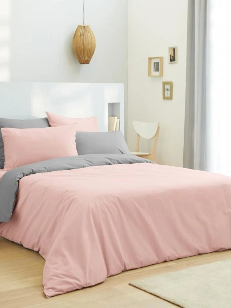 Pack Complet 6 Pièces Rose/gris Housse De Couette Pour Lit 160 X 200 Cm 100% Coton / 57 Fils/cm²   Multicolore
