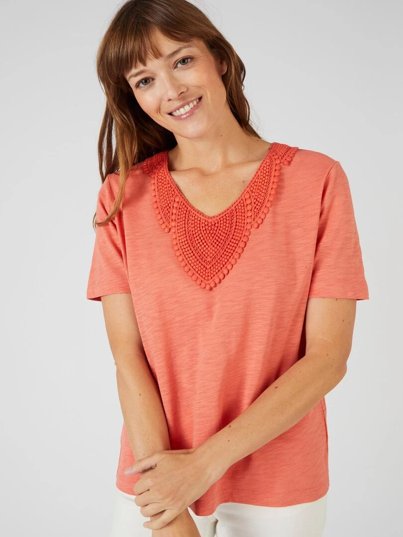 Tee shirt mélange coton biologique   Damart   Abricot