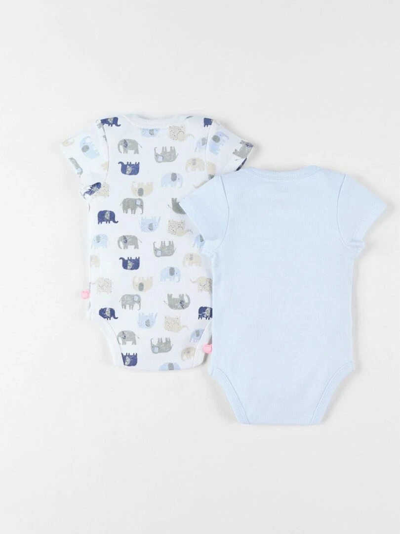 Set de 2 bodies éléphants en coton écru/bleu ciel Noukie's Blanc