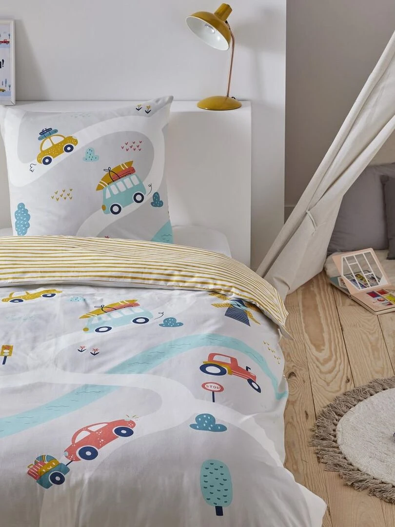 Future Home Parure de lit enfant en coton 57 fils imprimé gris et curry Gris