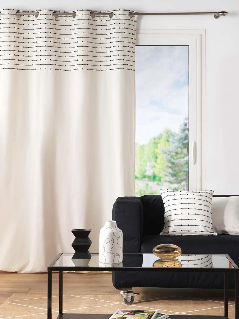 Rideau en coton recyclé à top fil coupé   Beige