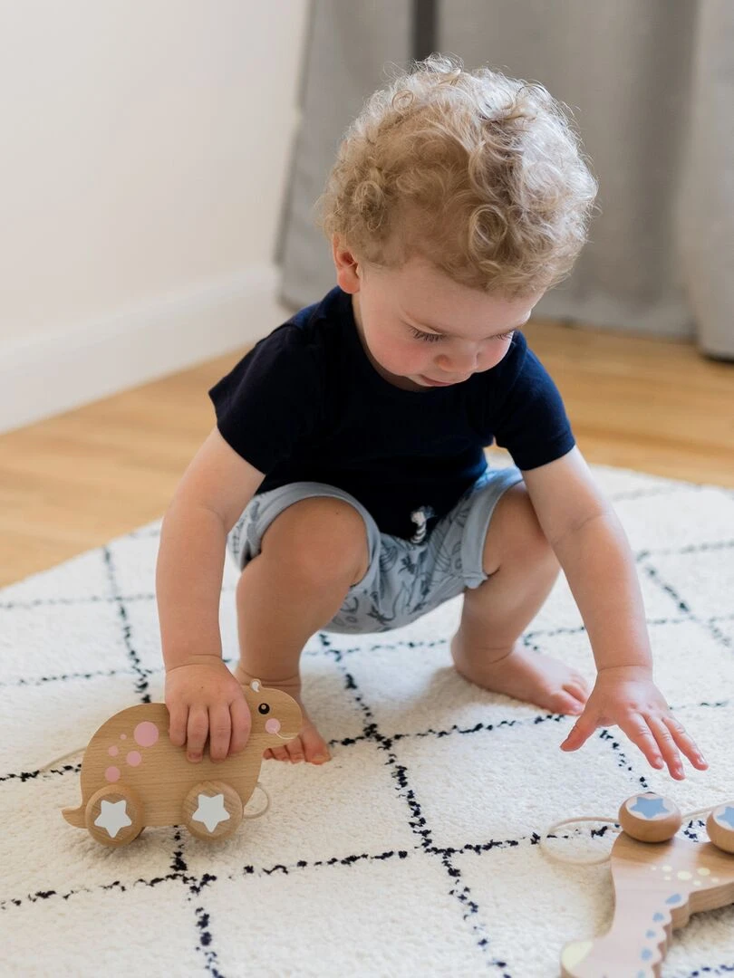 Jouet à tirer en bois tortue   Rose clair