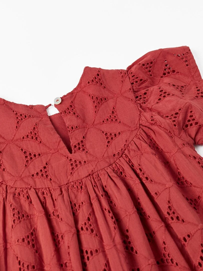Robe à manches courtes avec broderies pour bébé fille manches courtes ATLANTIC COMPANY   Rouge foncé