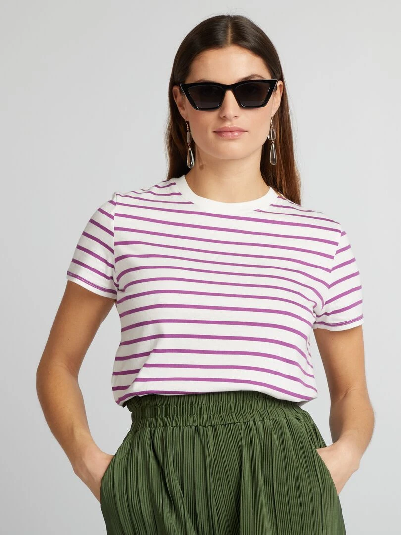 T shirt en jersey imprimé Violet/blanc