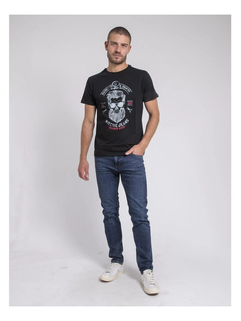 T shirt col rond pur coton JUSIX   Noir