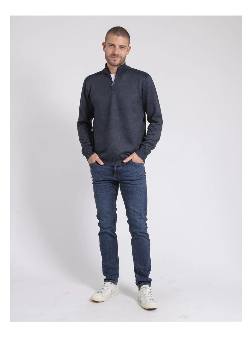 Pull col montant zippé LIMAXUS   Bleu marine