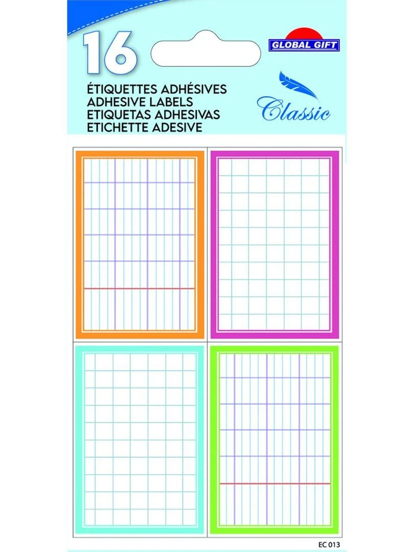 16 étiquettes adhésives scolaires Rectangles effet cahier couleurs pastel N/A