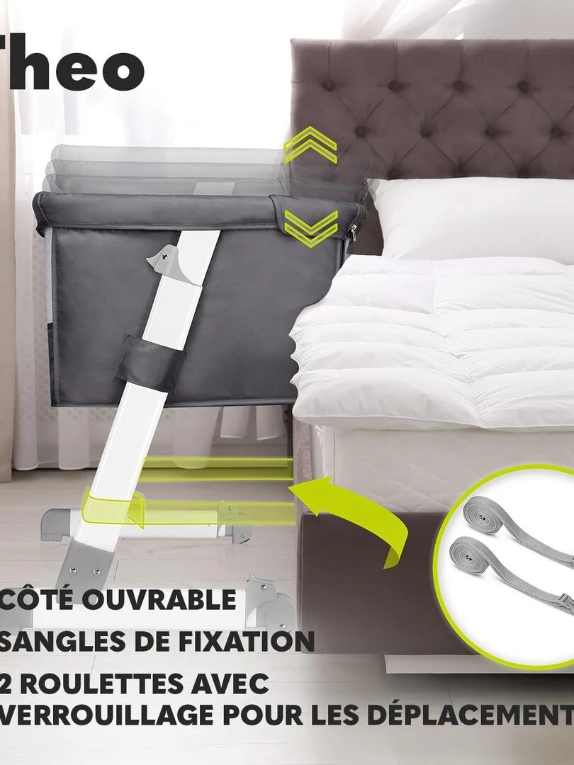LIONELO Théo   Lit évolutif cododo 2en1 avec matelas   0 9 kg   Hauteur et inclinaison réglables   Gris clair