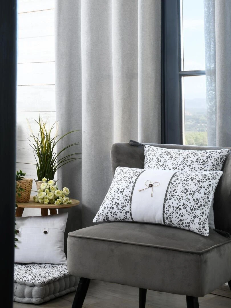 Galette de chaise fleurie en coton recyclé   Blanc