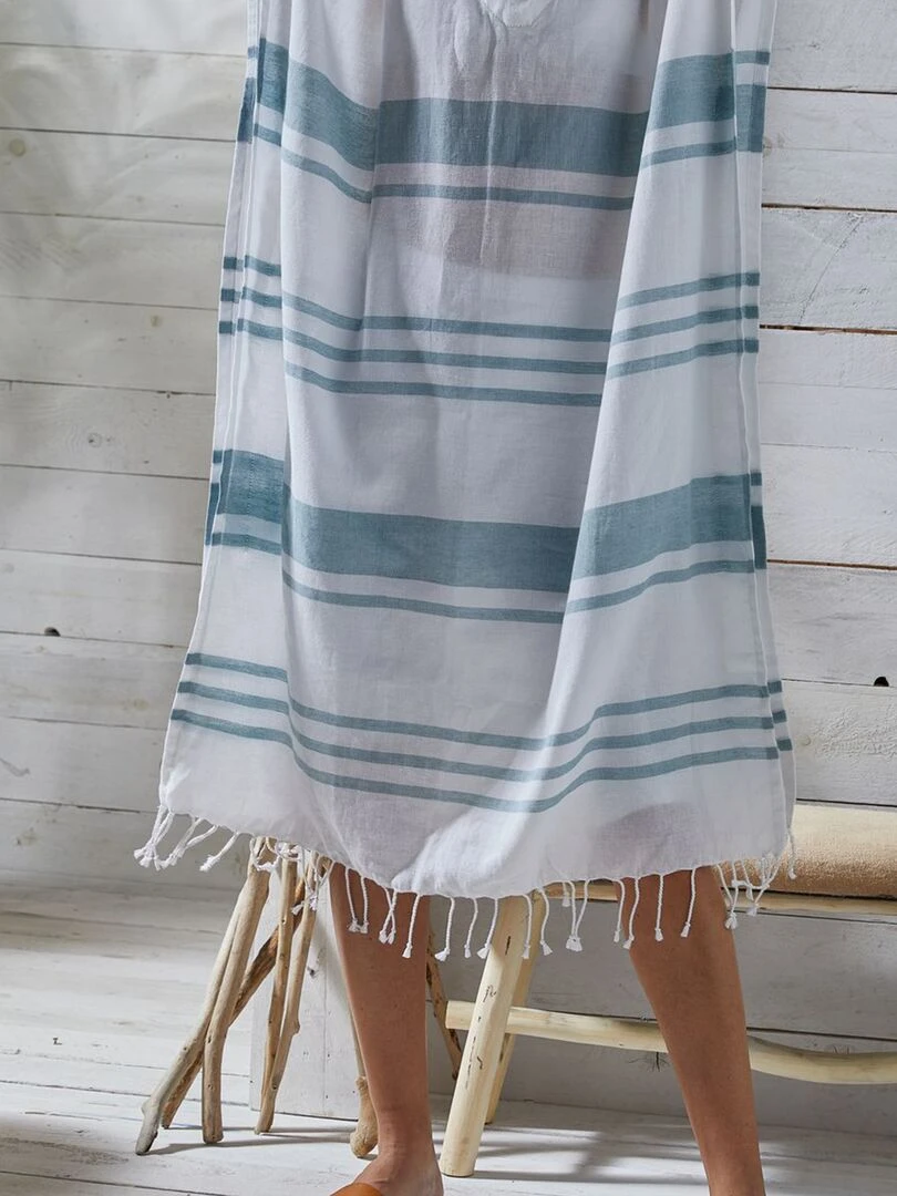 Poncho fouta avec franges Bleu