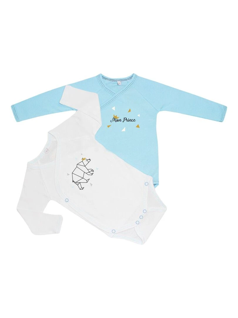 Lot de 2 body pour prématuré Mon prince Blanc Bleu