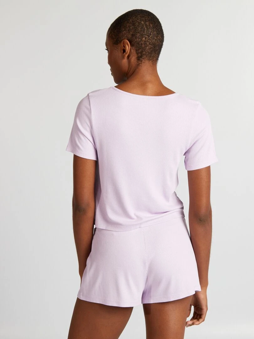 Pyjama short maille côtelée 2 pièces Violet