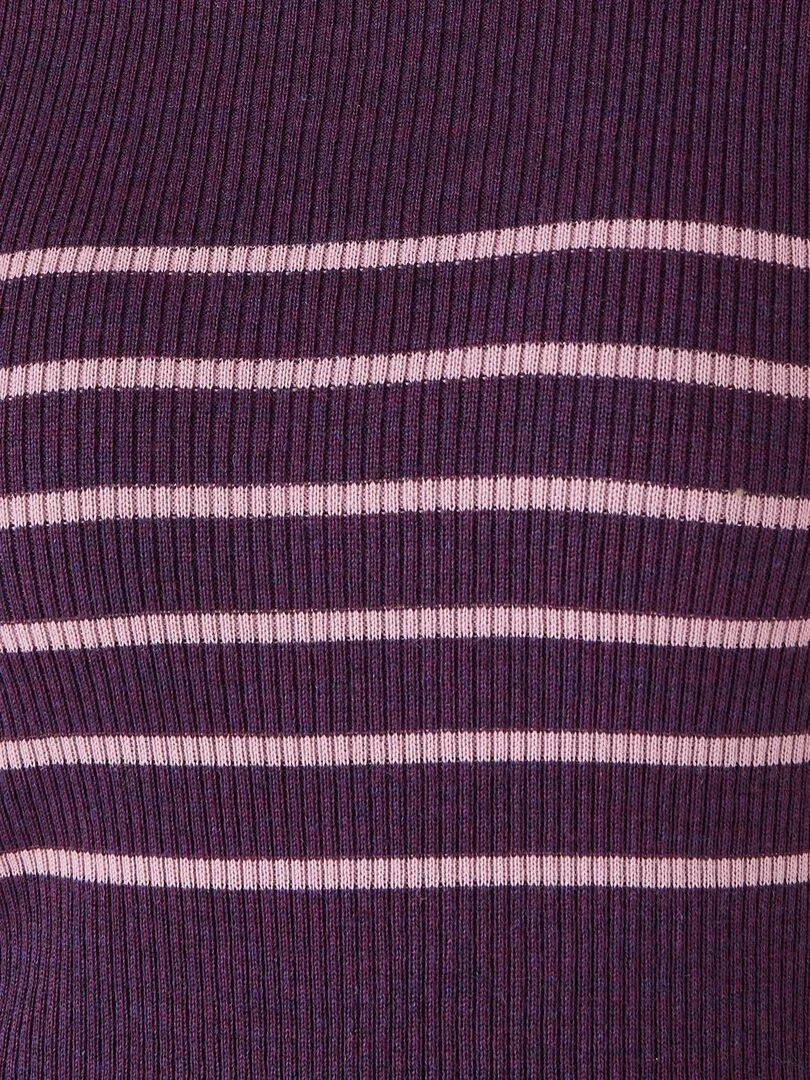Pull col rond 50% laine mérinos  uni et rayé   Damart   Violet
