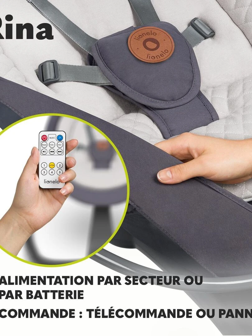 LIONELO Rina   Balancelle et transat automatique   2en1   Siège pivotant 360°   12 mélodies   Gris