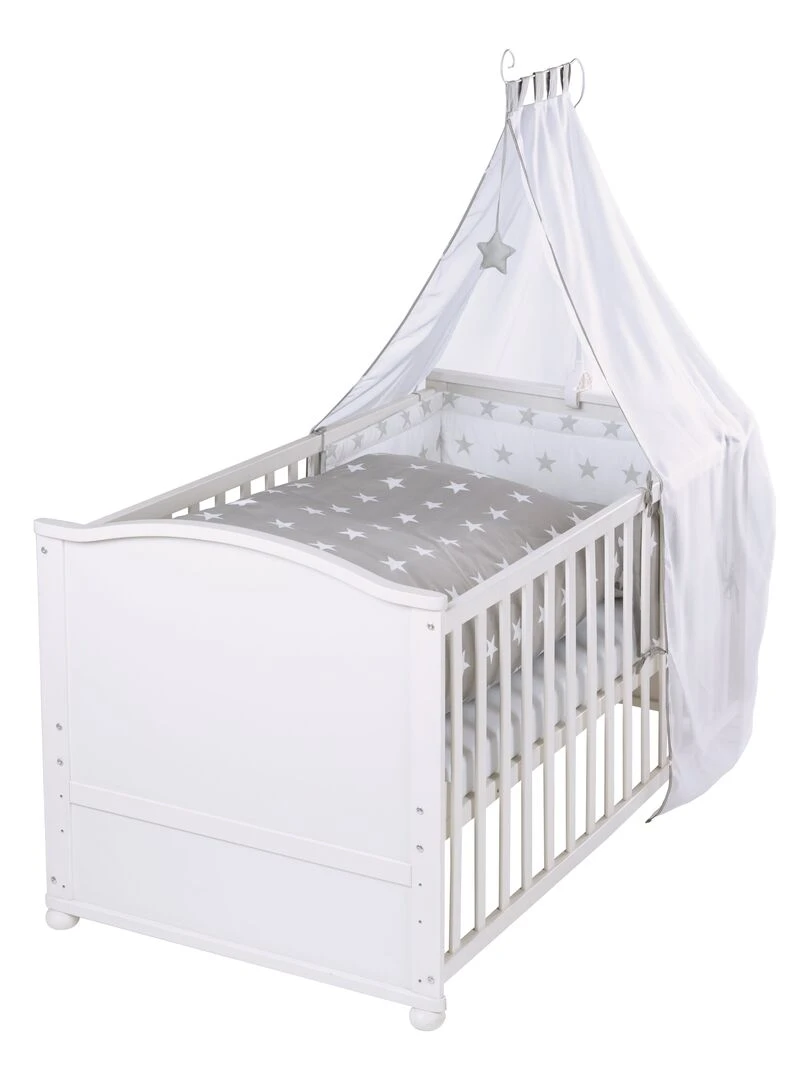 ROBA Lit Bébé Évolutif Complet "Little Stars" 70x140 + Équipement Complet Blanc