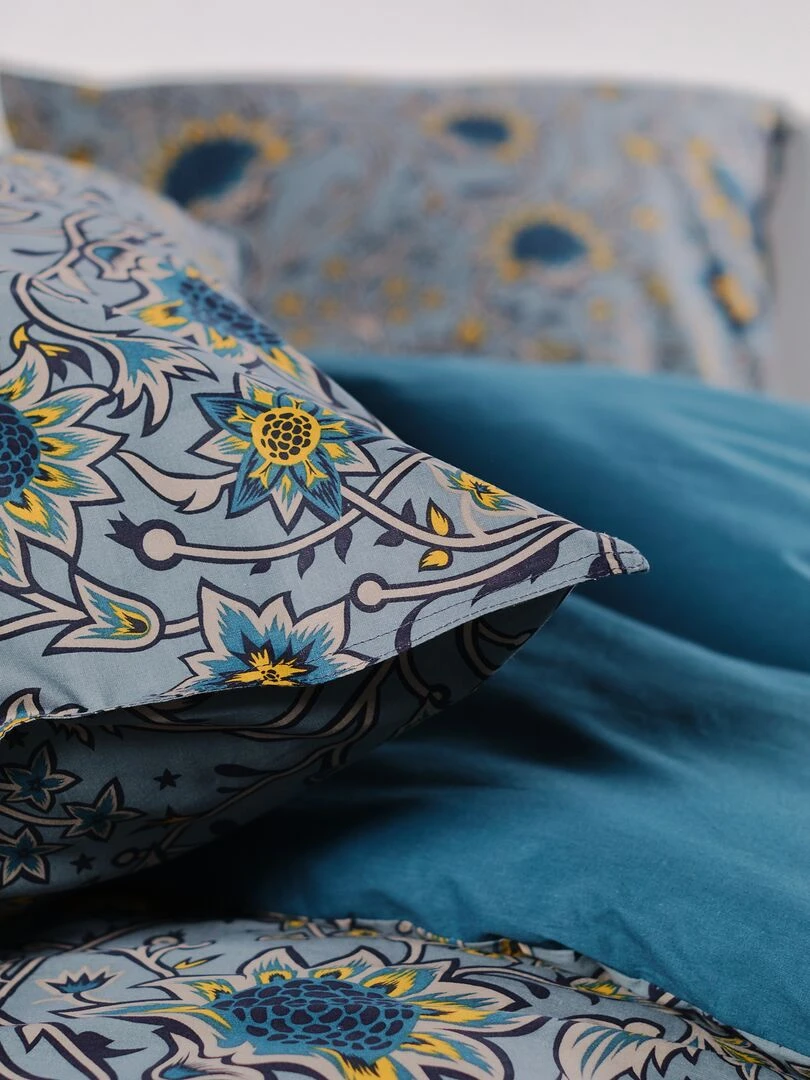 Parure de lit 'fleurie' 2 personnes Bleu canard