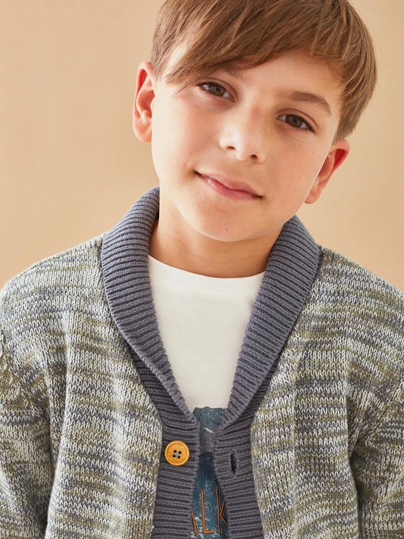 Cardigan tricoloudoux  kaki/gris foncé   Noukie's   Gris