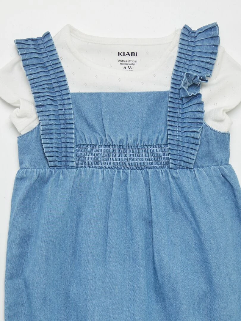 Ensemble salopette effet jean + body + bandeau   3 pièces   Bleu